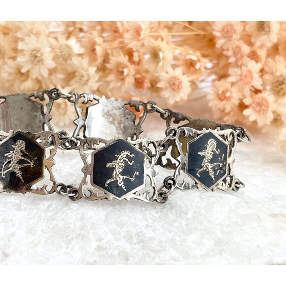 Siam Sterling Silver Hexagon Multi God & Goddess Figure 925 Vintage Bracelet - Picture 1 of 10
